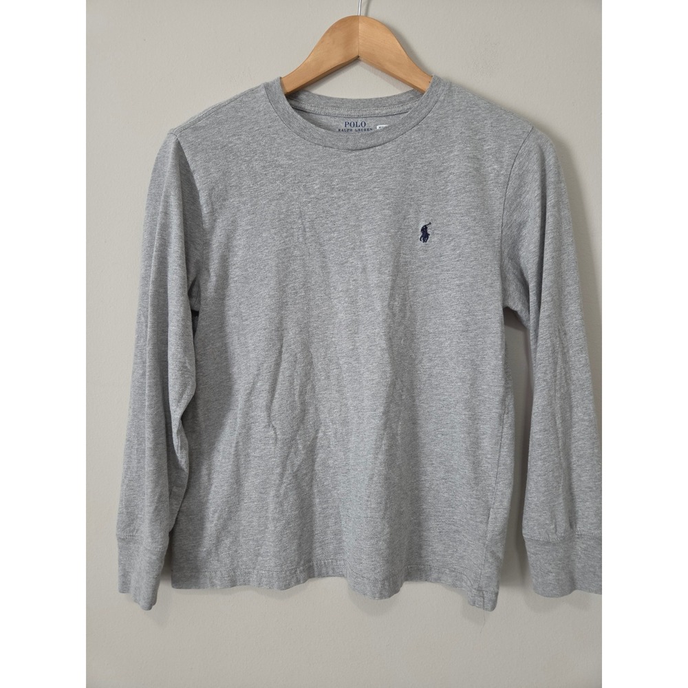 Polo Ralph Lauren Kids Heather Grey Long Sleeve Cotton T-Shirt Size M 10-12